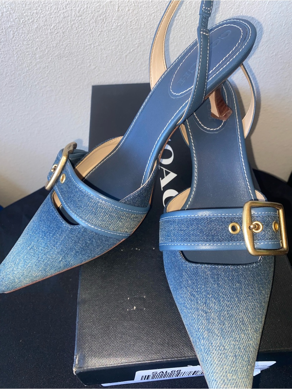 Coach Blue Denim Pointed Slingback Heels with Buckle Sz 8.5 - Picture 7 of 10
